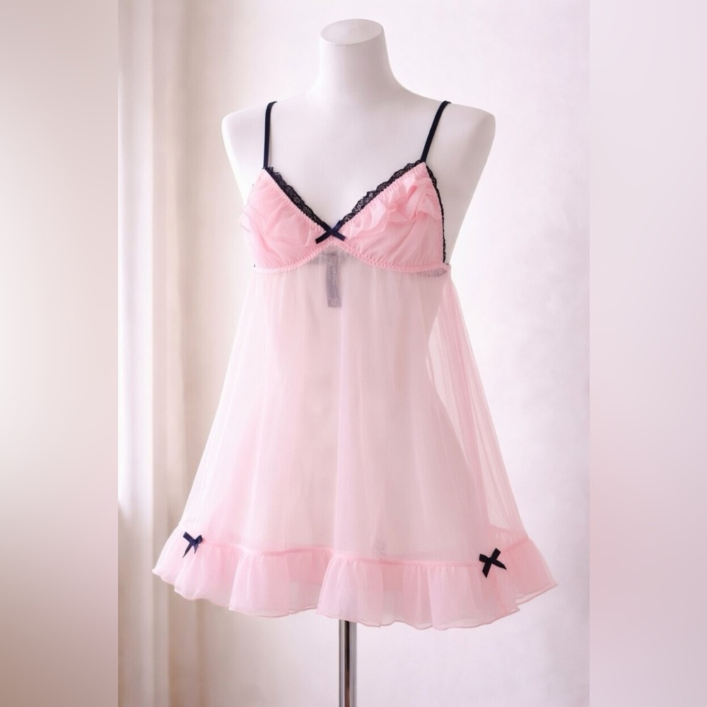 Victoria's Secret sexy little things babydoll mesh Pink Ruffle Size SP Chemise